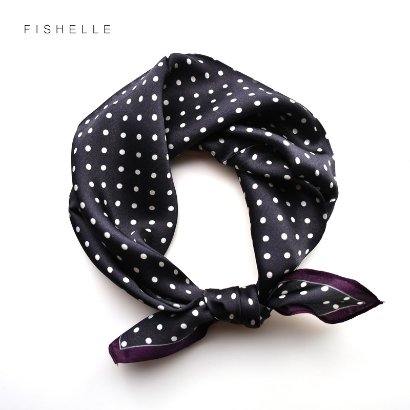 复古黑色点点真丝小丝巾女桑蚕丝围巾小方巾日系白色波点装饰领巾