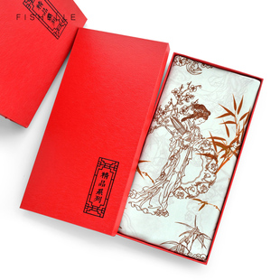 中国风仕女图丝巾礼盒桑蚕丝小方巾真丝围巾伴手礼送老外商务礼品