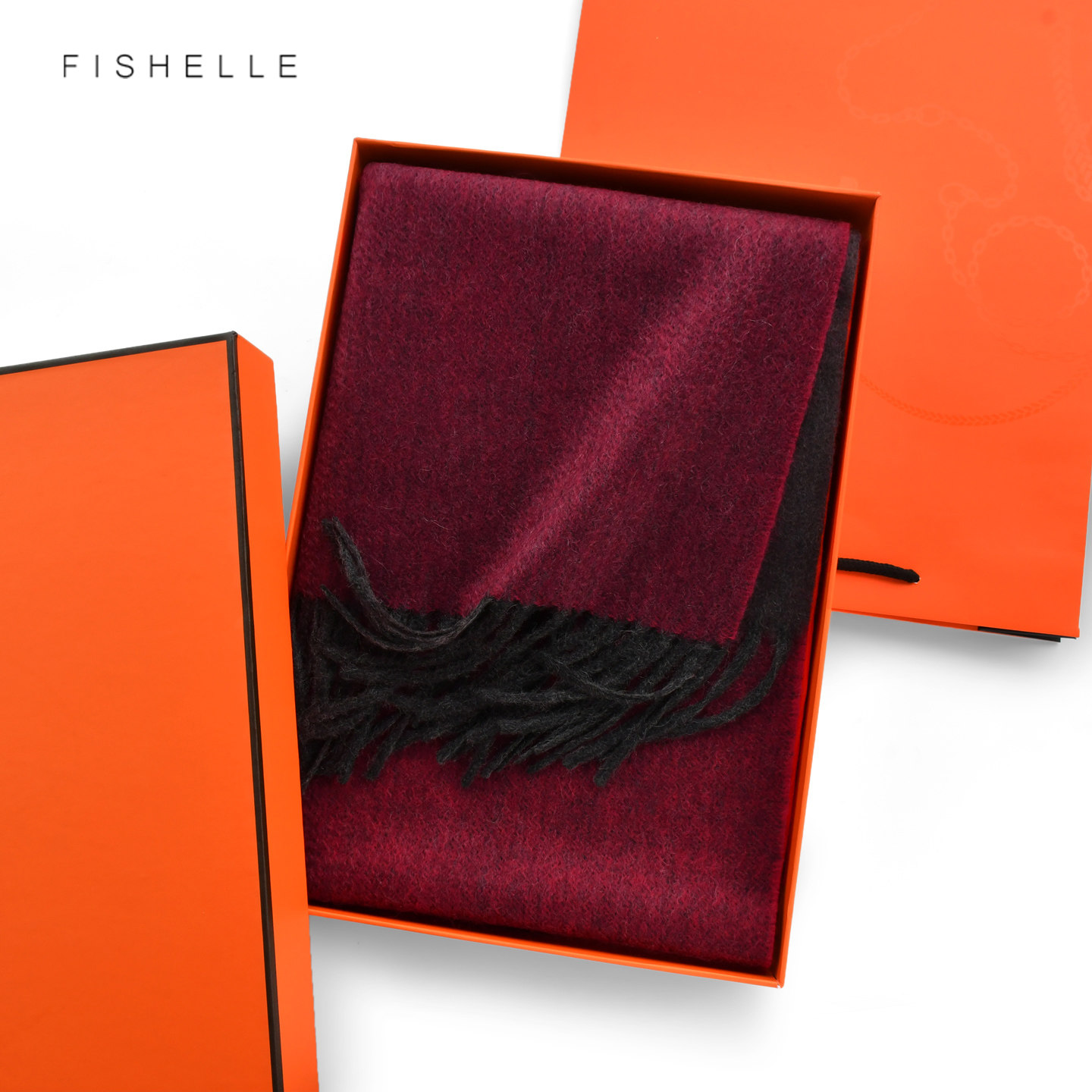 渐变酒红色纯山羊绒披肩女士冬季保暖围巾送礼新年礼盒装生日礼物