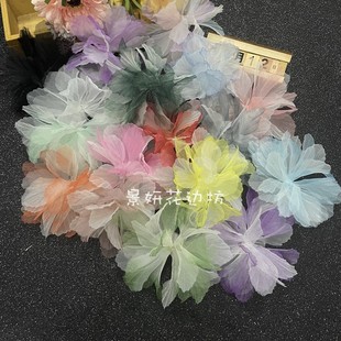 假花仿真花diy头饰服饰婚庆蛋糕摆件辅料 彩色渐变欧根纱立体花朵