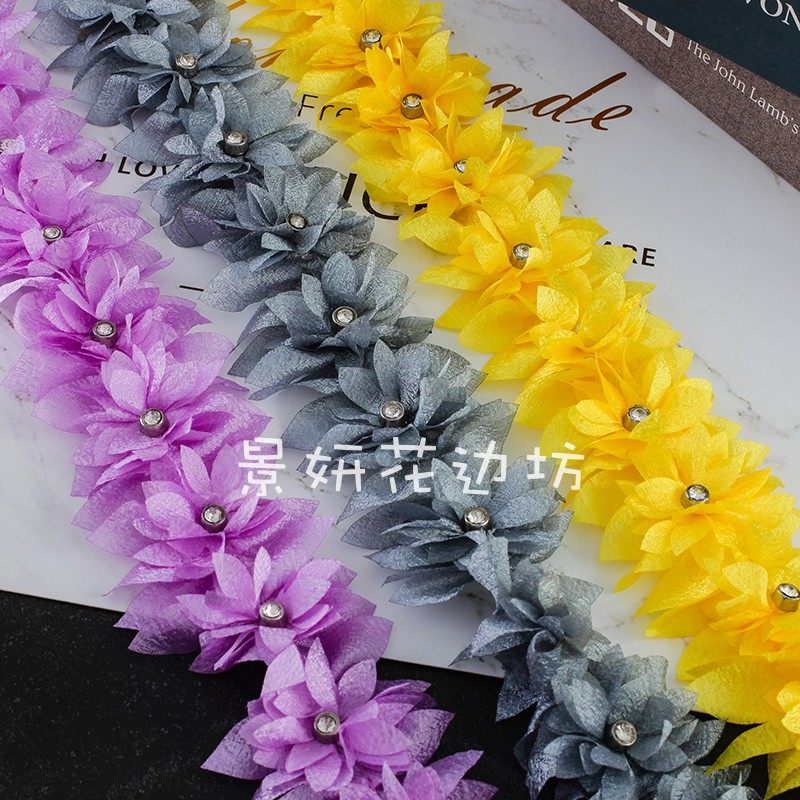 白色手工木棉纱加钻立体花边花朵裙边衣领装饰 泳衣帽diy服装辅料