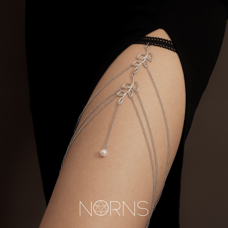 Norns欧美简约性感镂空树叶流苏珍珠吊坠大腿链脚链身体链,饰品/流行首饰/时尚饰品新,脚链,淘宝优惠券,粉丝福利购,淘宝优惠卷