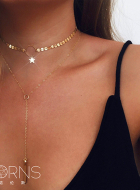 显瘦五角星吊坠欧美流苏锁骨链