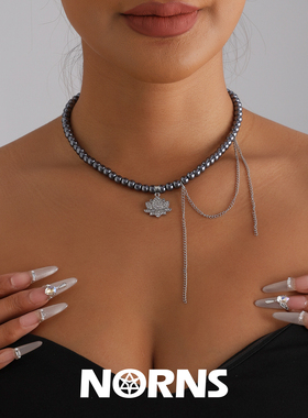 Norns欧美喷漆玻璃串珠镶钻花开项链ins高级甜酷风锁骨链颈链