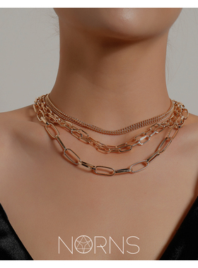 欧美夸张粗细多层次合金短项链