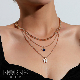 Norns坦克链亚克力蝴蝶吊饰眼睛护身符恶魔之眼吊坠多层次项链