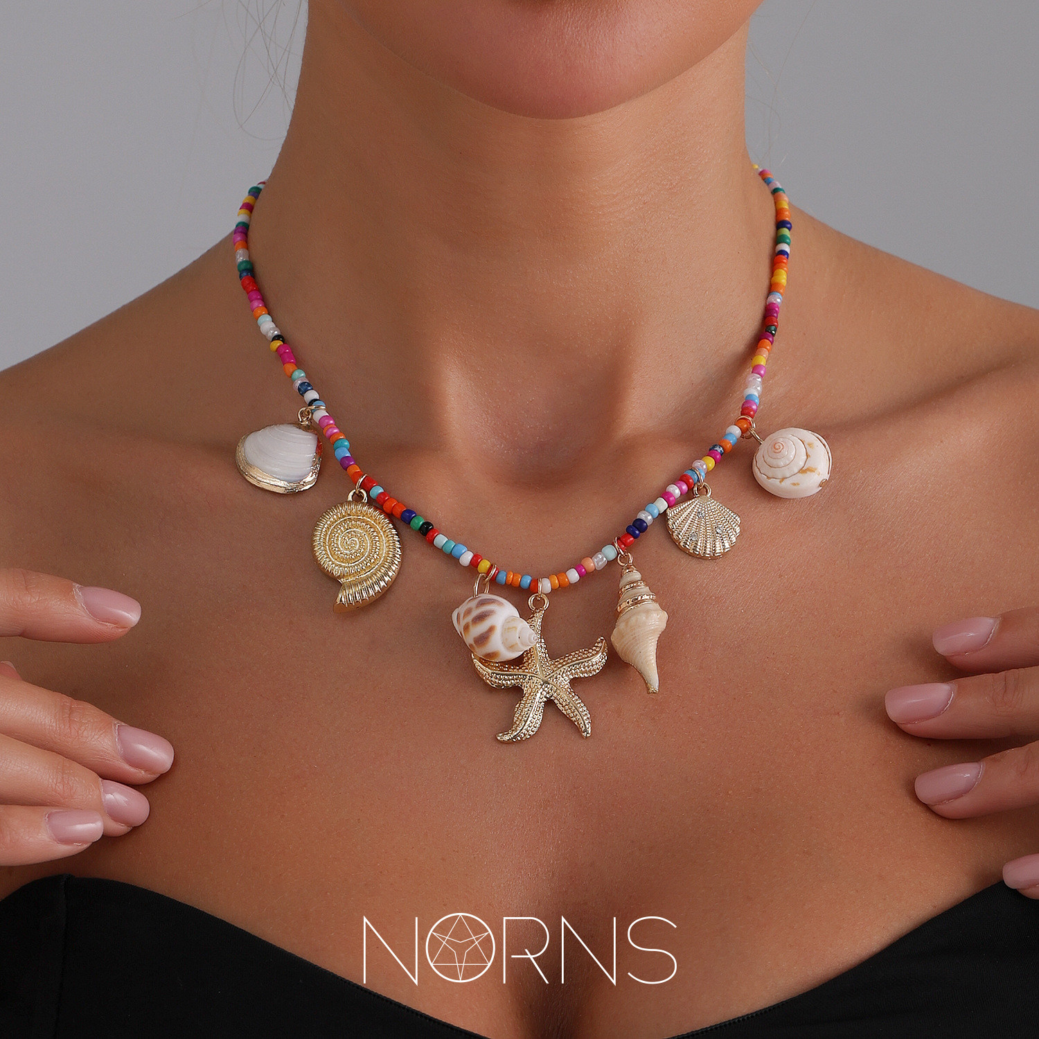 Norns欧美夏威夷三亚泰国海边沙滩度假贝壳海星海螺彩色米珠项链