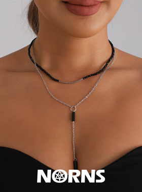 Norns欧美几何水晶圆柱Y型流苏项链简约暗黑系辣妹双层necklace