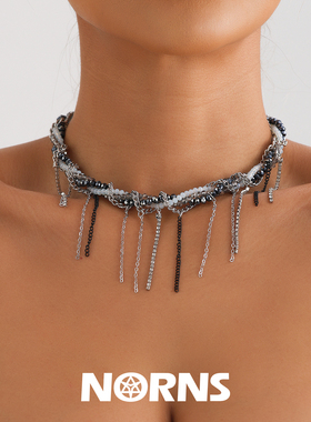 Norns欧美轻奢流苏玻璃米珠缠绕锁骨链ins甜酷风潮流多层项链