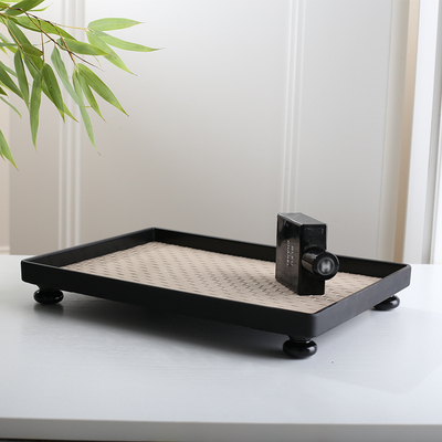 密胺加皮质托盘带脚长方形