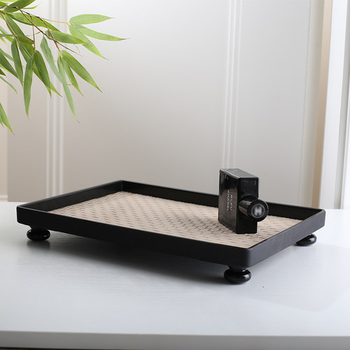 密胺加皮质托盘带脚长方形