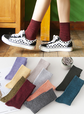 5双包邮 炫彩堆堆袜 女士中筒袜子 春秋女袜 纯棉袜子