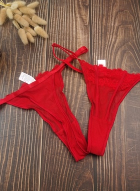 S-XL码性感镂空蕾丝女式低腰丁字裤本命年红色底裤透视薄款T内裤