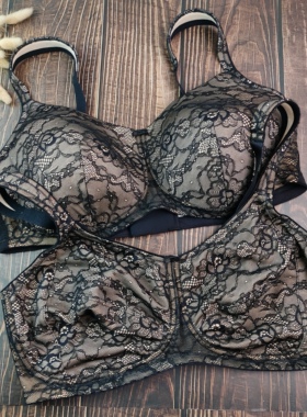 75B90D95CD外贸大杯性感蕾丝无钢圈舒适文胸有超薄带胸垫两种内衣