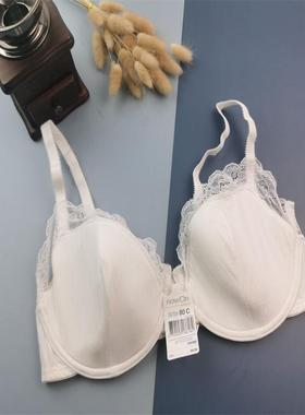 75BC80BC85BC薄海棉垫蕾丝花边白色文胸欧美有钢圈3排背扣内衣