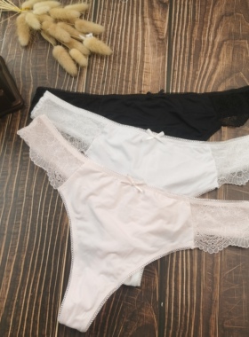 S-XL码性感欧美风丝滑T裤女内裤女低腰丁字裤冰丝蕾丝边底裤