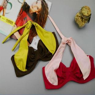 挂脖式 大罩杯大胸MM比基尼上衣超薄带钢托无垫泳衣文胸75BD85BC