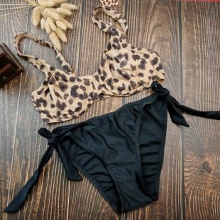 7580BCD8590CD95D无胸垫超薄带钢圈三角比基尼套装大罩杯缩胸泳衣