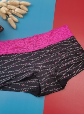 SLXL码外贸欧美蕾丝花边印花棉质莱卡女低腰三角裤夏季透气底裤