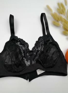 80B95D100CD外贸大码文胸 胖MM无钢托缕空超薄内衣透视凸点 黑色