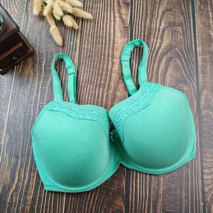 70-85CDEFG棉质薄海绵垫简约光面文胸大罩杯大胸带钢圈内衣苹果绿