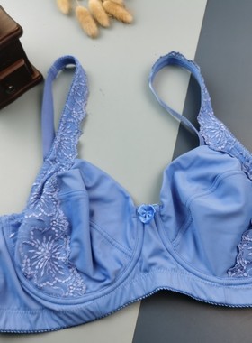90B蓝色大码超薄文胸带钢圈夏季薄款内衣外贸胸罩胖MM大显小