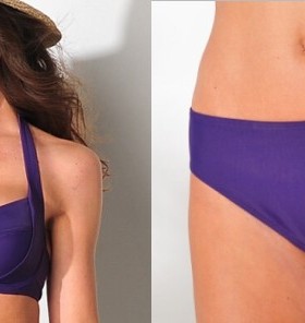 大码大胸胖MM带钢托无胸垫薄三角比基尼泳衣紫色8085BCDE90DE95CD