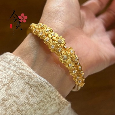 沙金手镯繁花锦簇3D雕花錾刻