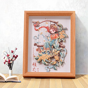 创意国潮12花神3D立体相框画家居摆件文创纸雕画手工DIY拼图批发