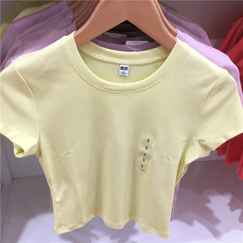 优衣库国内代购女生圆领短t恤(高腰短款 短袖 修身 打底) 455762