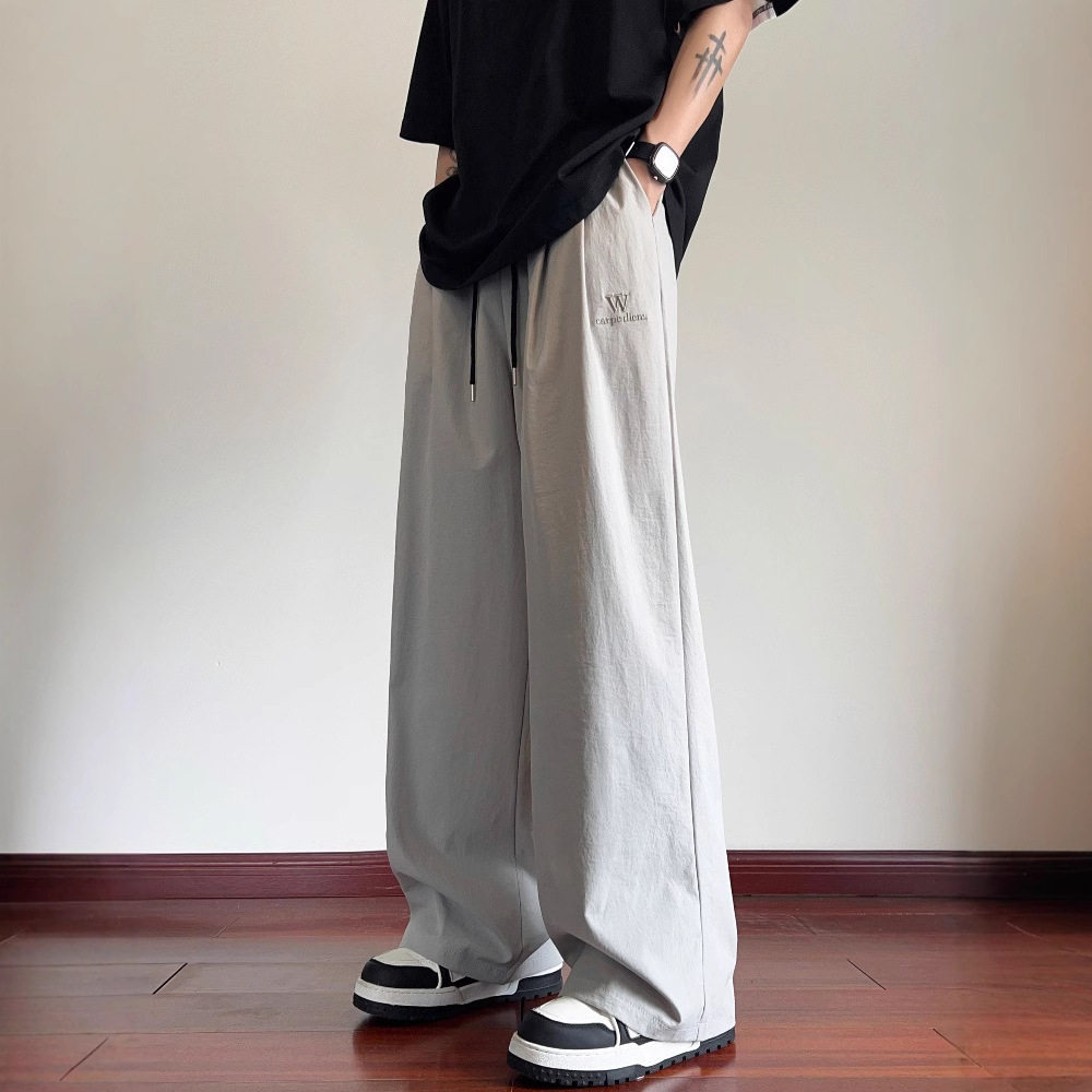 冰丝阔腿裤男夏季薄款速干运动裤直筒宽松休闲长裤美式高街裤子潮