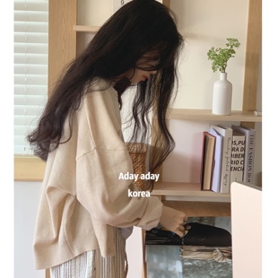 早秋baby奶油米简约慵懒软糯风针织开衫 现aday韩国直发代购 毛衣