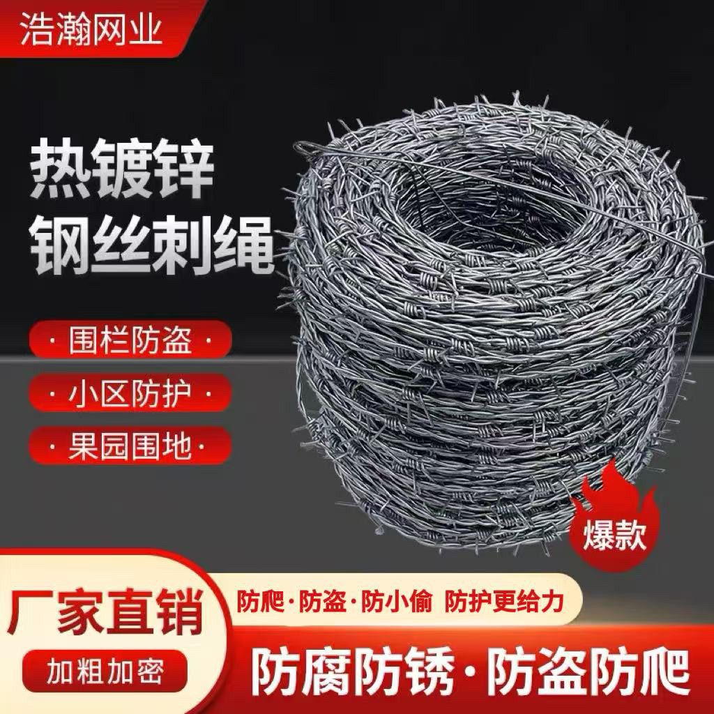 带刺铁丝网防盗防爬带刺钢丝刺绳热镀防锈刺丝铁蒺藜围墙防护隔离