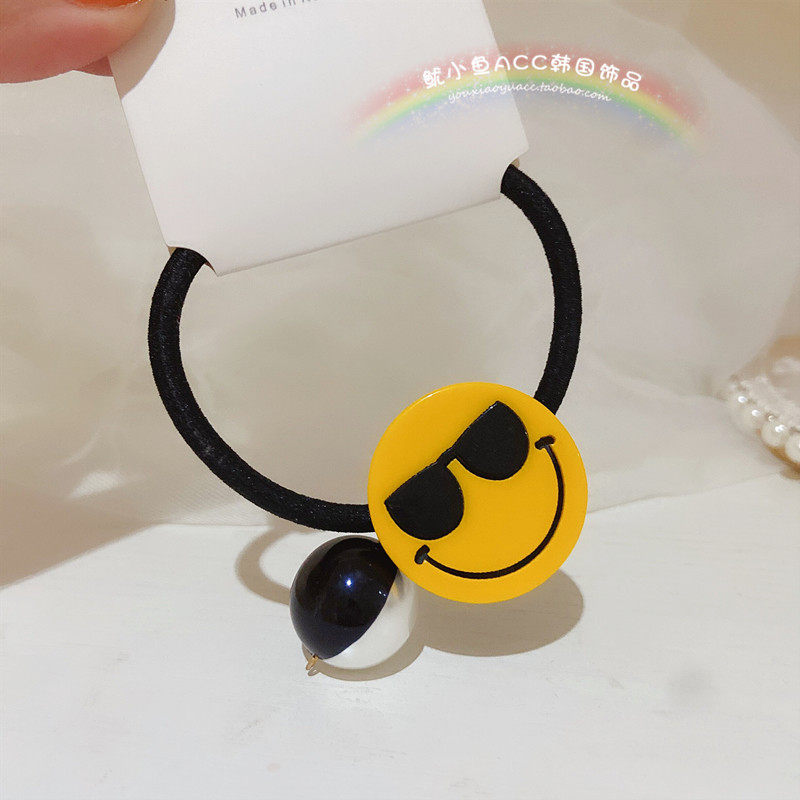 韩国东大门可爱圆球笑脸发圈少女心时尚拼色珍珠发绳扎头发皮筋女