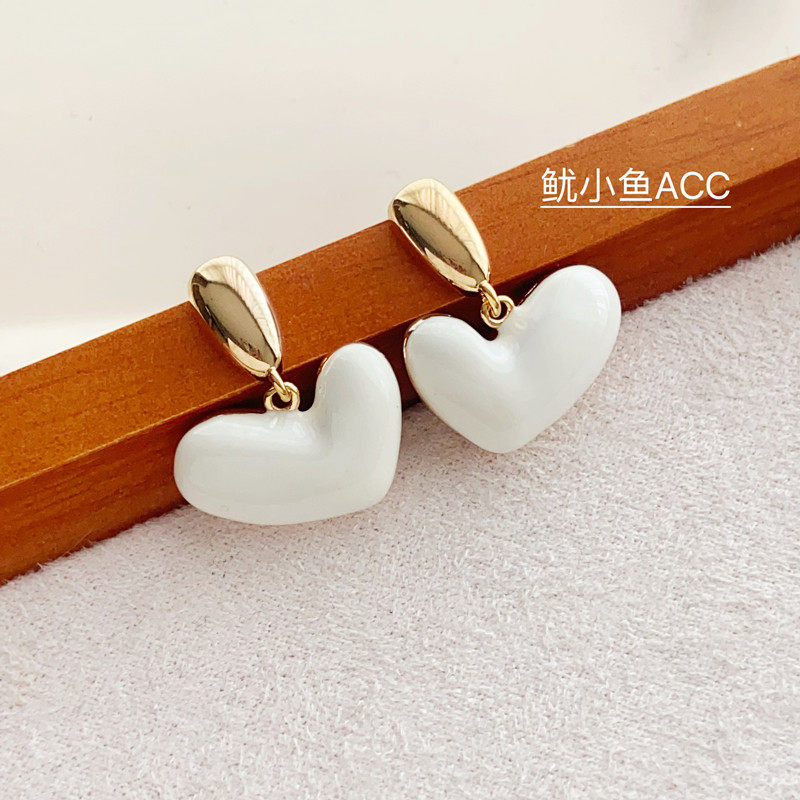 s925银针法式滴釉爱心耳环2025新款高级感气质百搭心形耳钉耳饰女