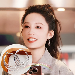 纯银针花儿与少年李沁同款三层金属耳圈耳环高级感简约耳钉耳饰女