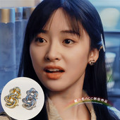 冷淡风s925银针失笑沈月同款 金属幸运麻花耳环韩国高级感耳钉女