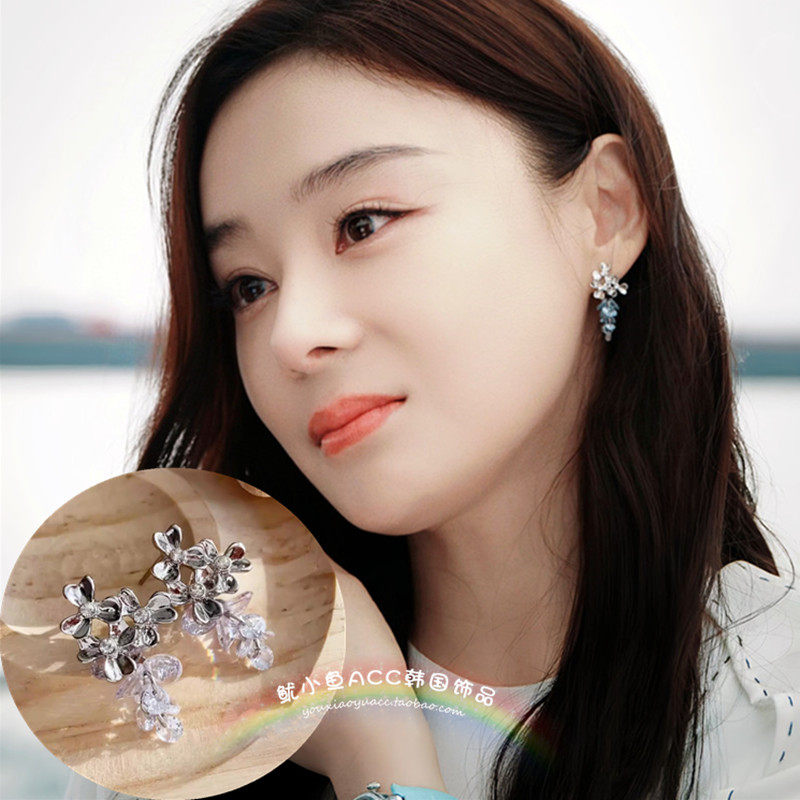 925纯银针流苏水晶耳钉耳环女