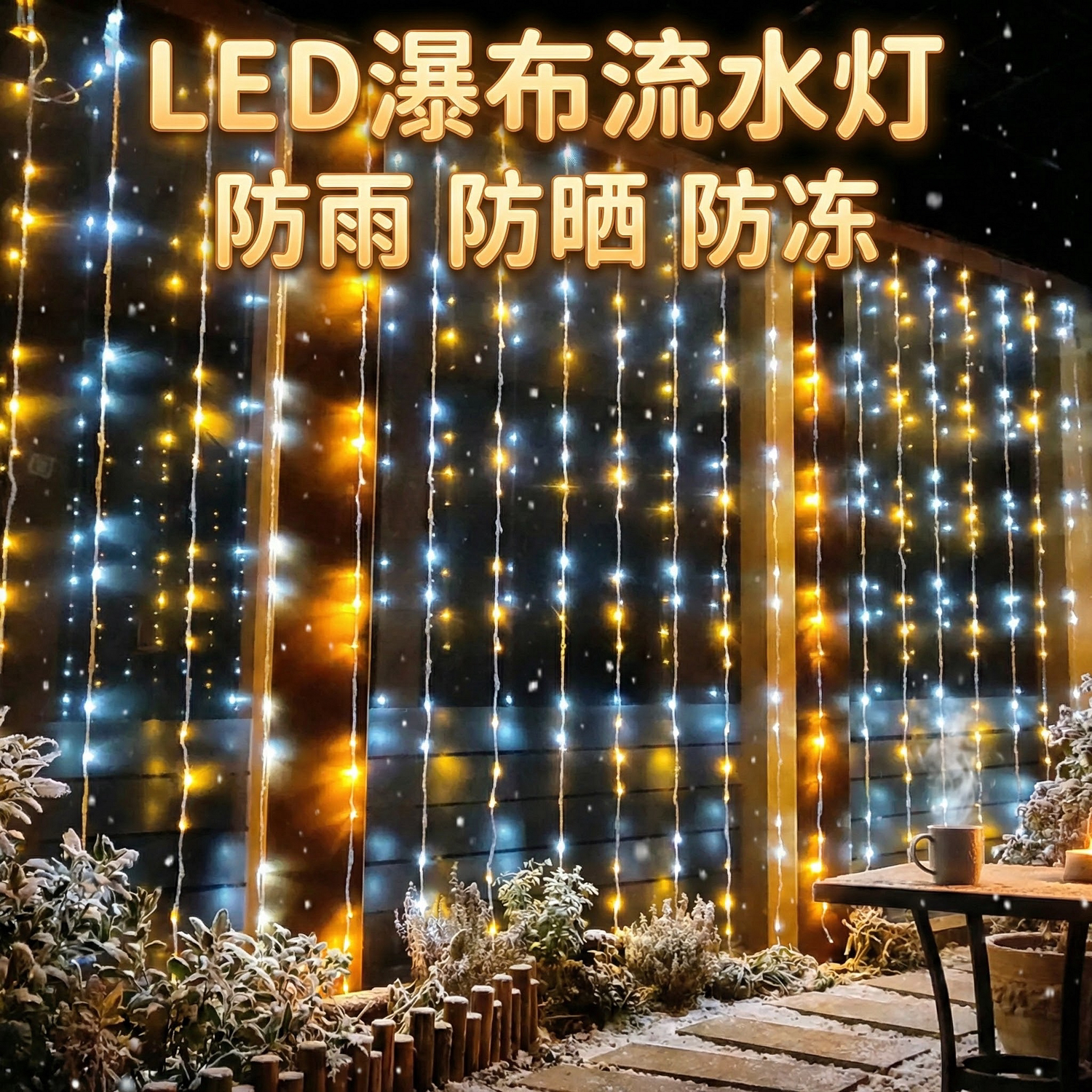 LED流水灯网红瀑布灯户外防水新年春节日庭院卧室窗帘装饰彩灯串
