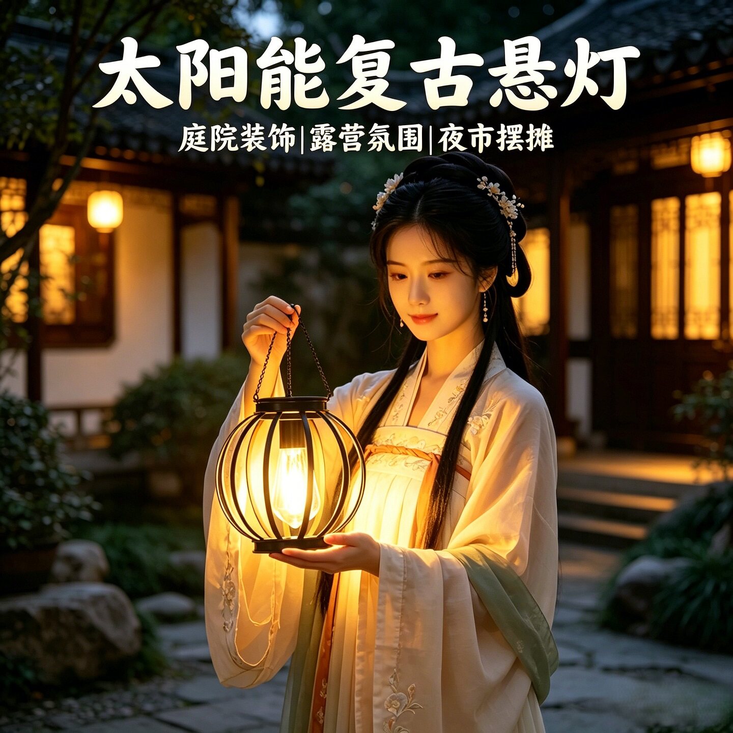 太阳能庭院灯挂树露营花园小夜灯