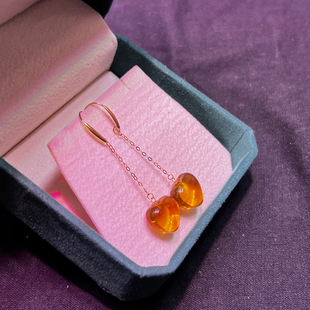 天然巴西黄水晶爱心耳坠18k厚金镶嵌长款 暴力黄 圆珠耳钩耳环耳饰