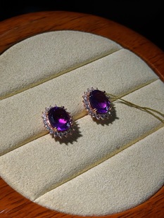 乌拉圭紫水晶耳钉7 9mm925银镶嵌
