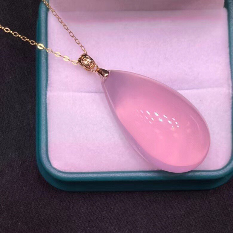 18K金系列 莫桑比克星光粉晶水滴吊坠18K金扣头 规格:34.18.13mm