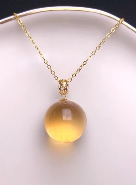 18k金扣镶嵌天然巴西黄水晶转运球吊坠直径:13mm