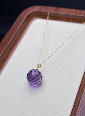 巴西紫水晶刻面球吊坠 18k金镶嵌扣头 送银链