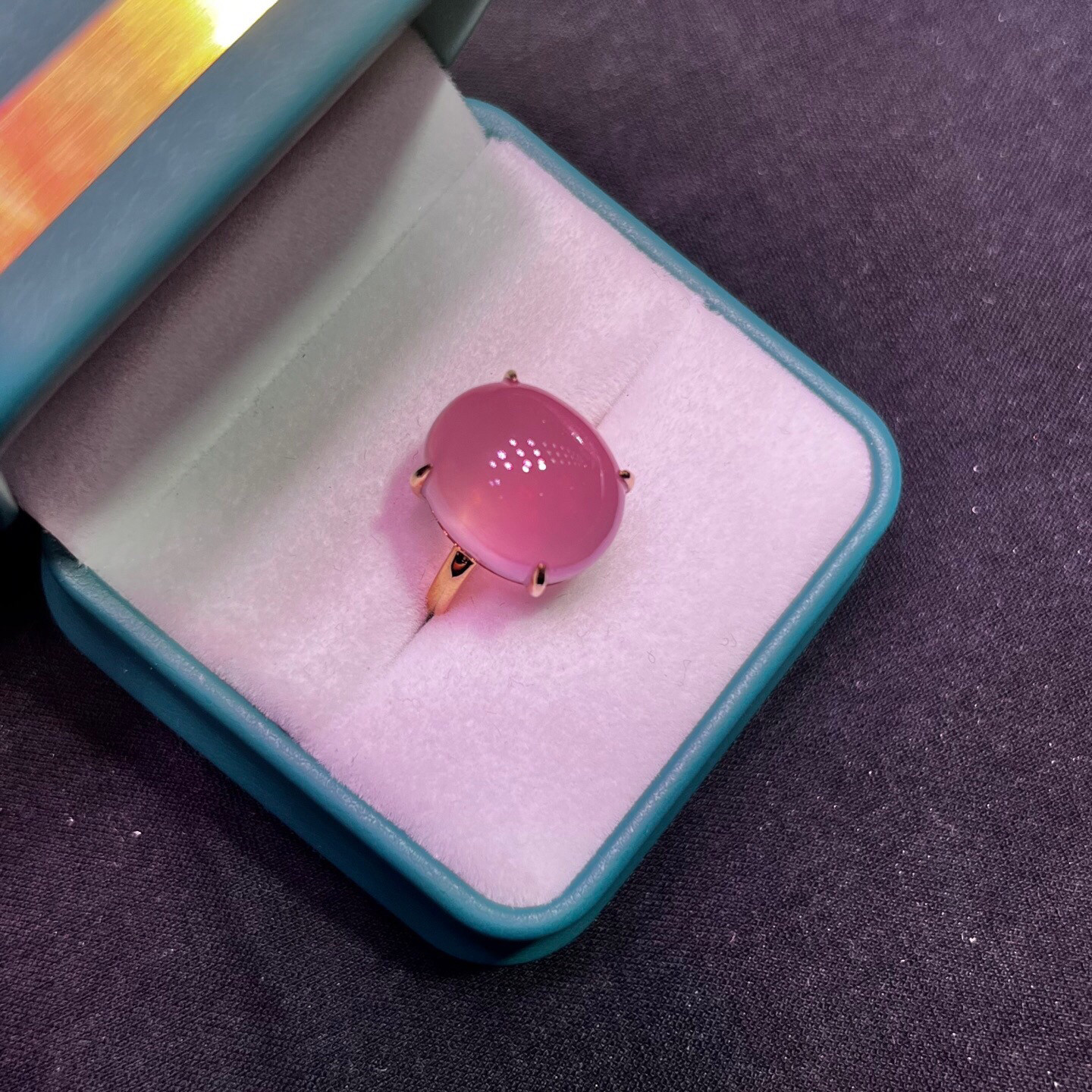 18k金简约戒金招桃花芙蓉石天然粉水晶戒指女圈口14素面日韩简约