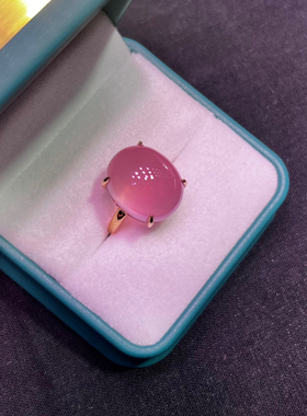 18k金简约戒金招桃花芙蓉石天然粉水晶戒指女圈口14素面日韩简约