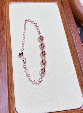 巴西黄水晶 金红料 镶嵌手链 925 银镀玫瑰金镶嵌 可以调节长短