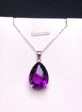 天然巴西紫水晶刻面水滴吊坠，钻石切工，刻面闪亮18.13.9mm