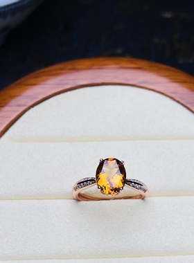 巴西黄水晶 戒指 925 银 电镀玫瑰金镶嵌 活口戒指可以调节大小